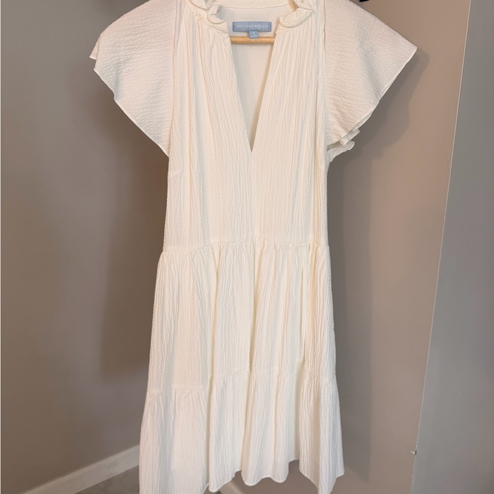 ANTONIO MELANI Ivory Textured V-Neck Tiered Dress